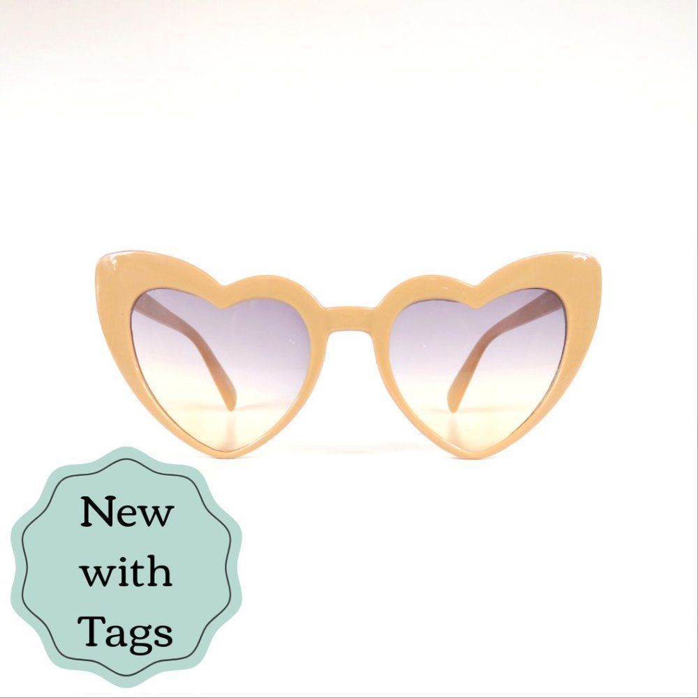 Heart Shaped Sunglasses - Tan Gradient Lens - Retro Lolita Cat Eye - Adult Size